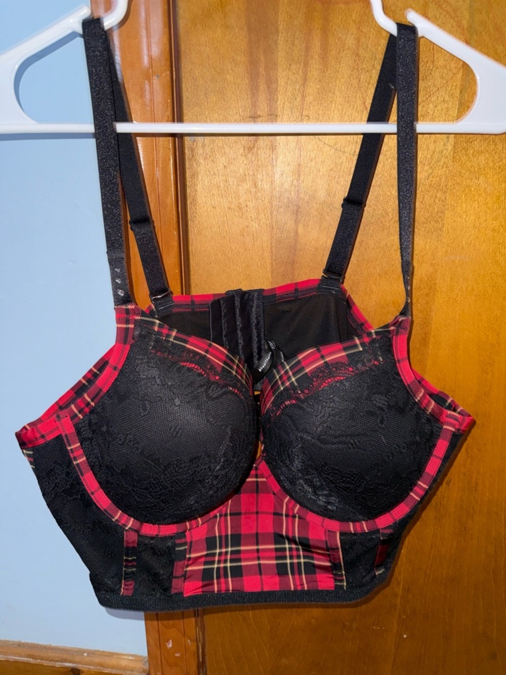 Torrid Black & Red Plaid Lace Longline Bra/Top